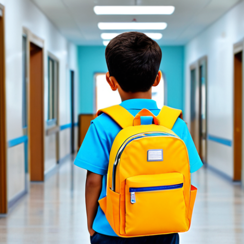 Stylish and Functional Backpack**

A young elementary school student, fully clothed in appropriate attire for school, wearing a trendy backpack with adjustable straps and reflective safety features. The backpack is a modern design, possibly with a popular character subtly incorporated. The background is a bright and cheerful school hallway. Perfect anatomy, correct proportions, well-formed hands, natural pose. Safe for work, appropriate content, professional, family-friendly, fully clothed, modest clothing.

**