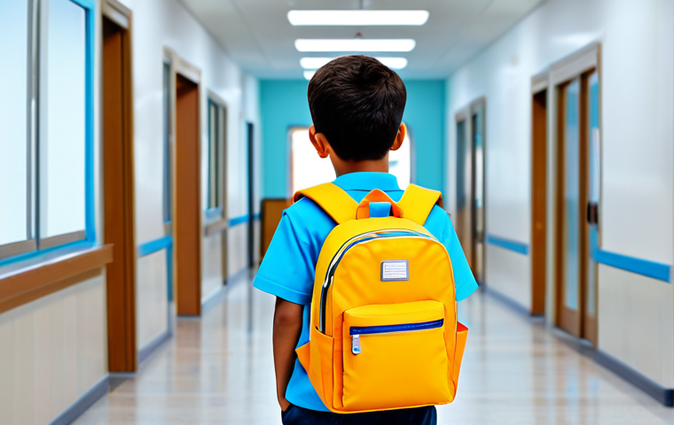 Stylish and Functional Backpack**

A young elementary school student, fully clothed in appropriate attire for school, wearing a trendy backpack with adjustable straps and reflective safety features. The backpack is a modern design, possibly with a popular character subtly incorporated. The background is a bright and cheerful school hallway. Perfect anatomy, correct proportions, well-formed hands, natural pose. Safe for work, appropriate content, professional, family-friendly, fully clothed, modest clothing.

**