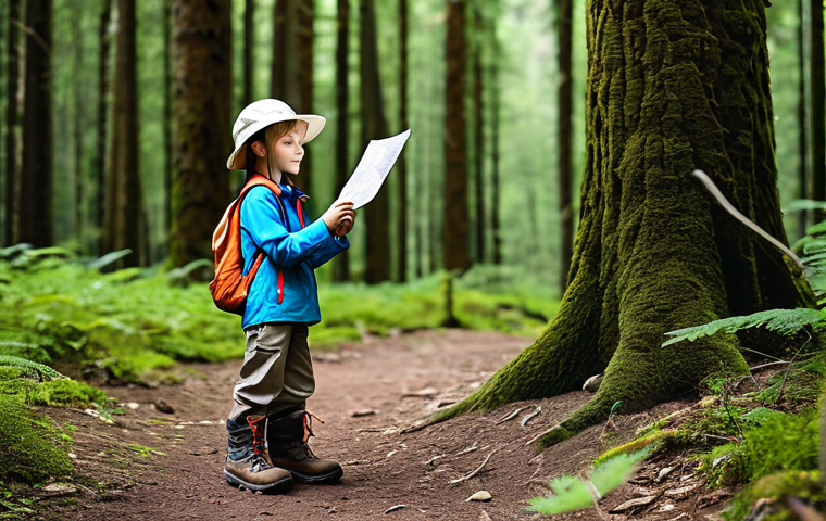 아이 여름 캠핑룩 - Layered Camping Outfit**

"A young child, fully clothed in a layered camping outfit, standing in a s...