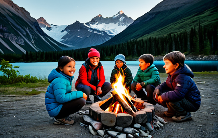아이 여름 캠핑룩 - Child with Camping Gear**

"A child wearing a UV protection hat, hiking boots, and practical camping...