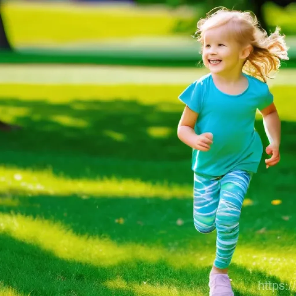 아이들의 여름 레깅스 - **Prompt 1: Active Play in Cooling Leggings**
    A cheerful young child, around 5-7 years old, with...