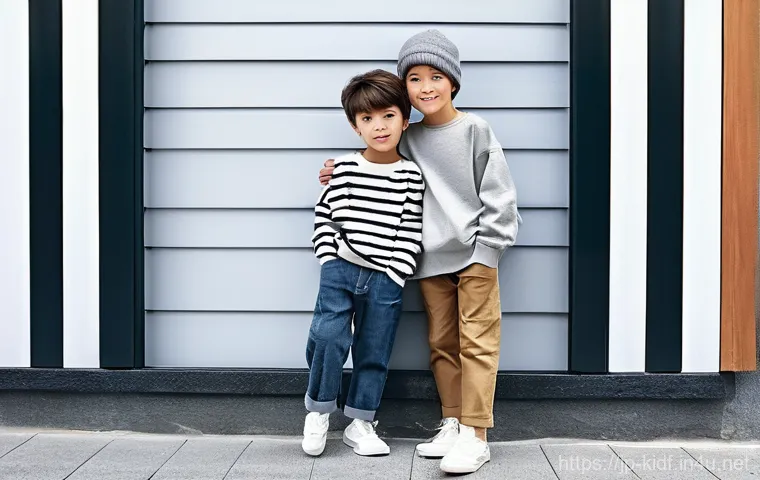 키즈 패션 필수 아이템 - **Prompt 2: Active Kids in Functional Outdoor Gear**
    A dynamic, action-shot photograph of a spir...