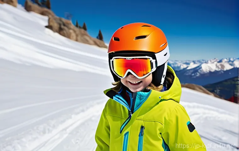 아이들의 스키웨어 스타일 - **Prompt: Joyful Descent in High-Visibility Ski Wear**
    A vibrant, dynamic shot of a child, appro...
