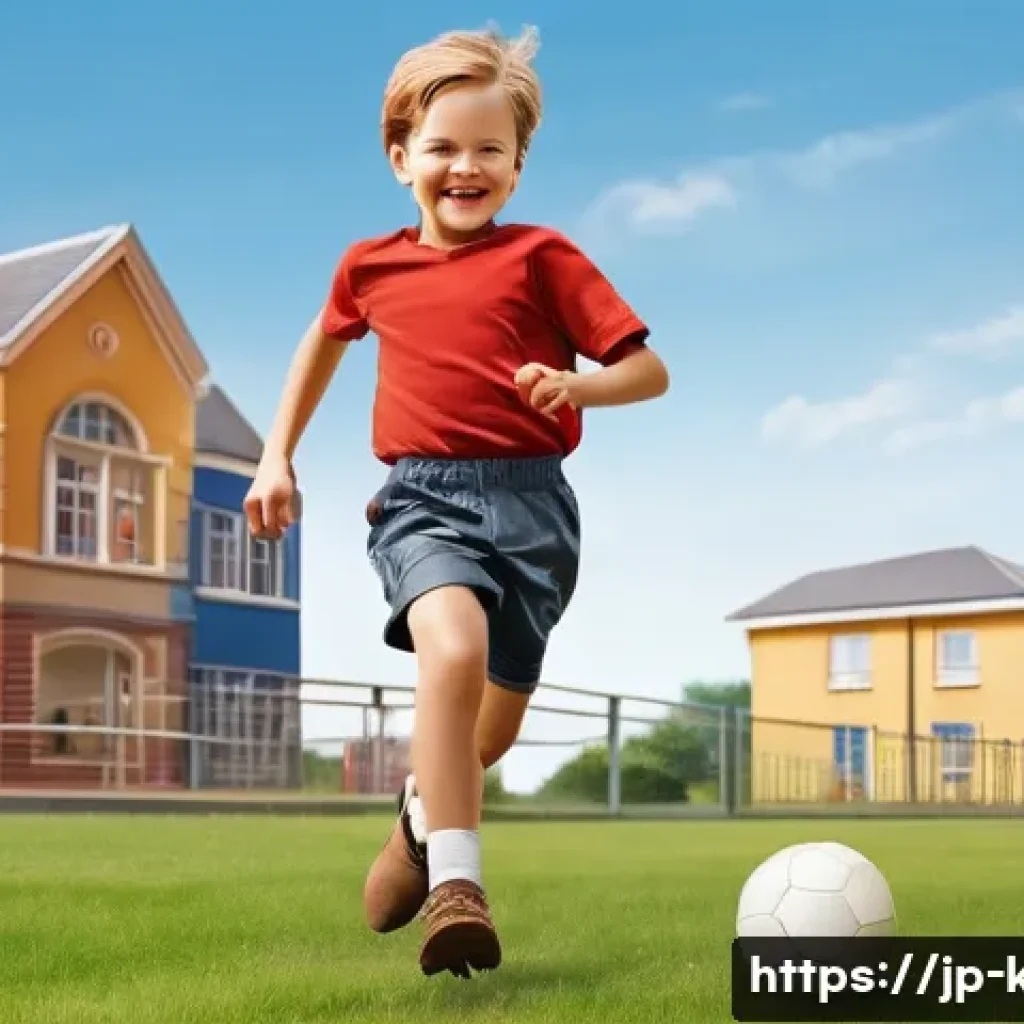 아동용 가죽 신발 관리 - An energetic 7-year-old child, fully clothed in comfortable, age-appropriate playwear (e.g., shorts ...
