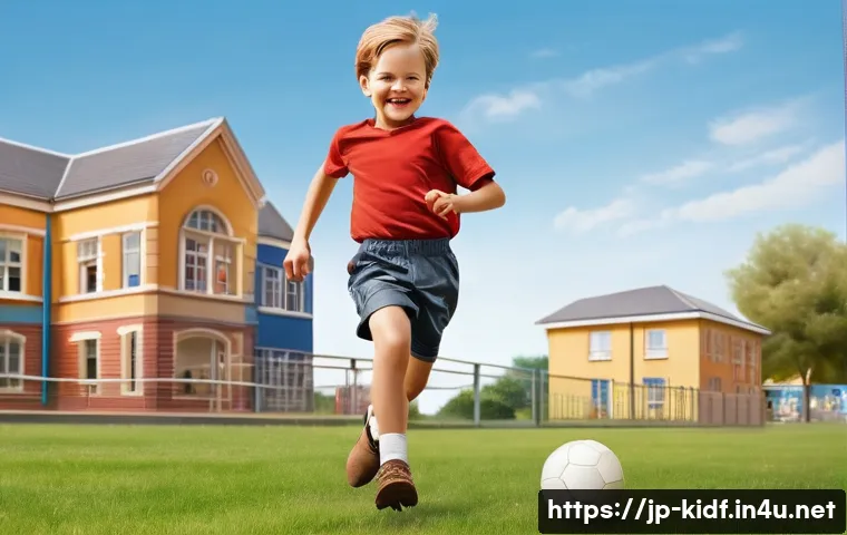 아동용 가죽 신발 관리 - An energetic 7-year-old child, fully clothed in comfortable, age-appropriate playwear (e.g., shorts ...