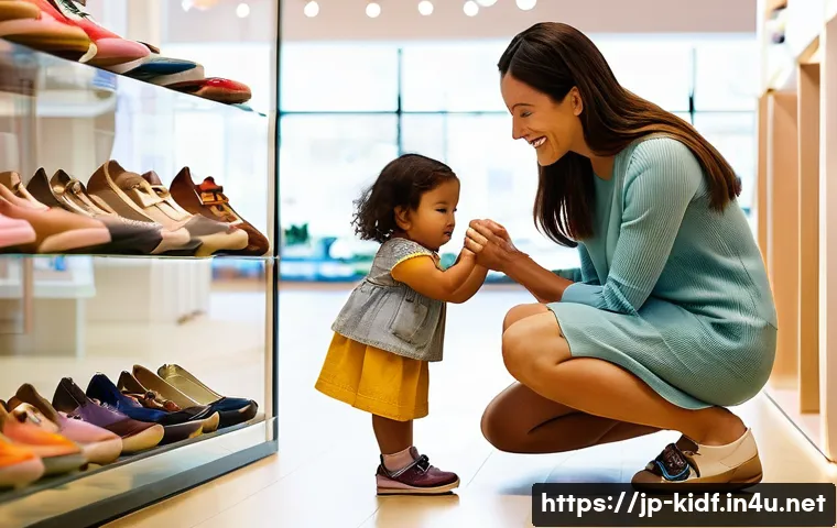 키즈용 런닝화 리뷰 - **Prompt:** A heartwarming scene of a caring mother gently assisting her cheerful daughter, approxim...