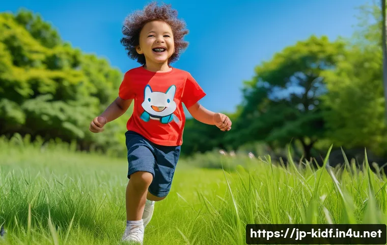 아동용 캐릭터 티셔츠 - A cheerful young child wearing a bright, colorful character T-shirt featuring a popular Japanese ani...