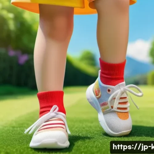 아이들의 가벼운 신발 추천 - A cheerful Japanese child wearing colorful, well-fitting lightweight sneakers made of breathable mes...