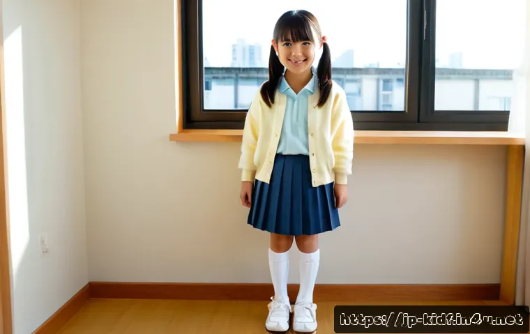 키즈룩북 아이디어 - Photorealistic Japanese children’s fashion lookbook scene, a cheerful elementary-school-aged girl we...